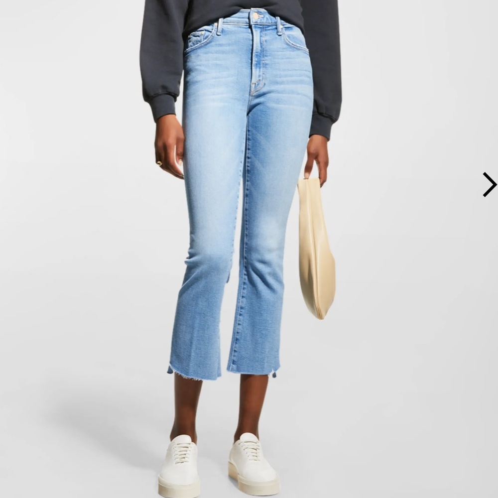Mother The Insider Crop Step Fray Light Blue Jeans